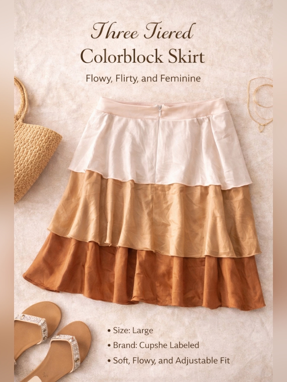 NWT- Cupshe Dainty Silky Color Block Ruffled Skirt